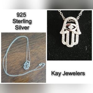 Kay Jewelers Sterling Silver Hamsa Pendant Necklace 18" White Sapphire NWT